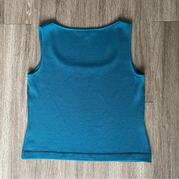 St. John Collection Santana Knit Teal Blue Shell Tank Wool Rayon Silk Sleeveless - Picture 8 of 15